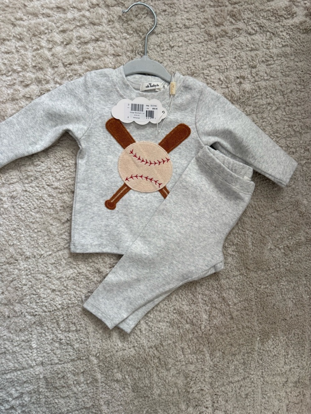 Baby/Toddler Grey Baseball Applique Matching Set